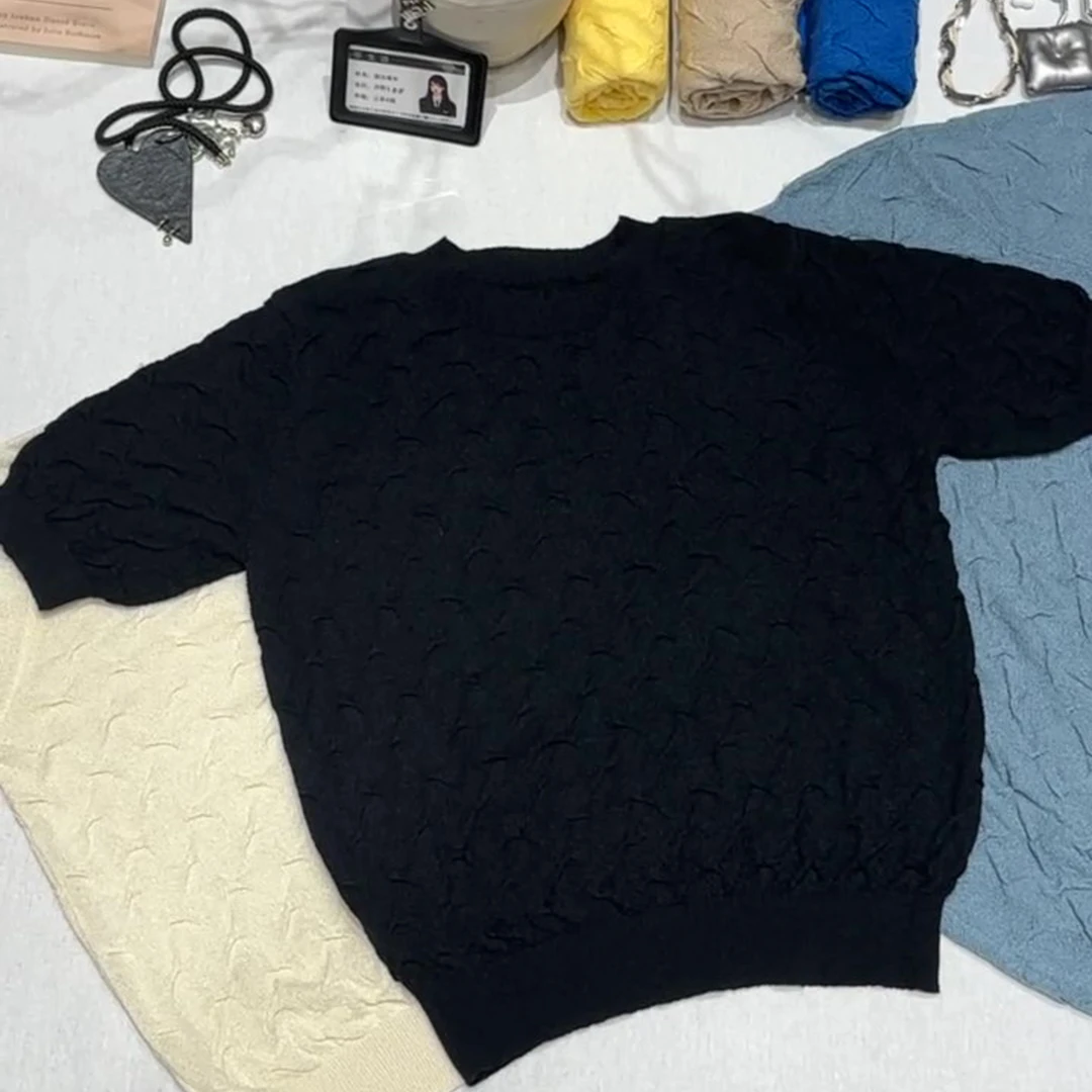 短袖针织衫女2025夏季新款纯色设计感上衣