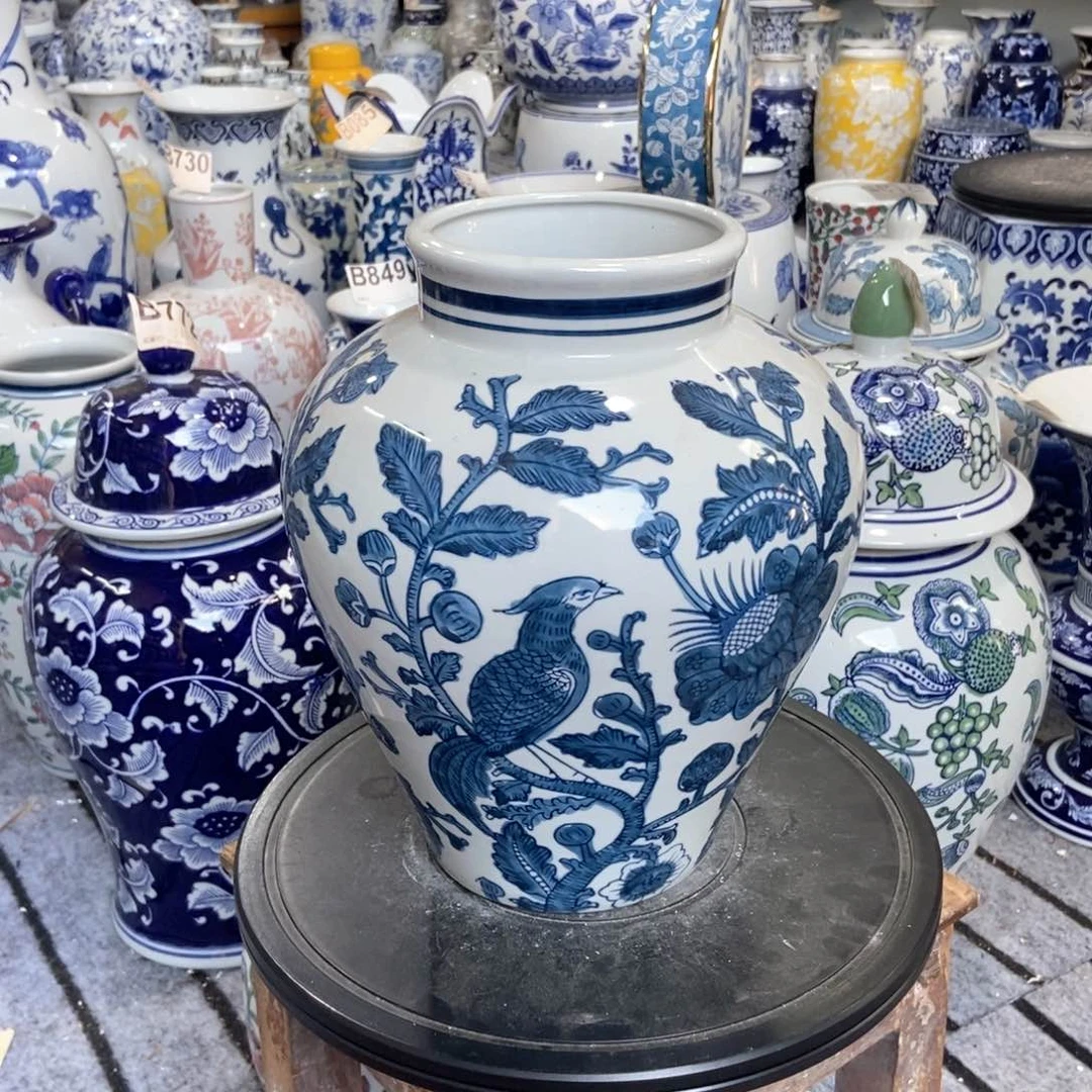 摆件珍*花瓶手绘釉下彩