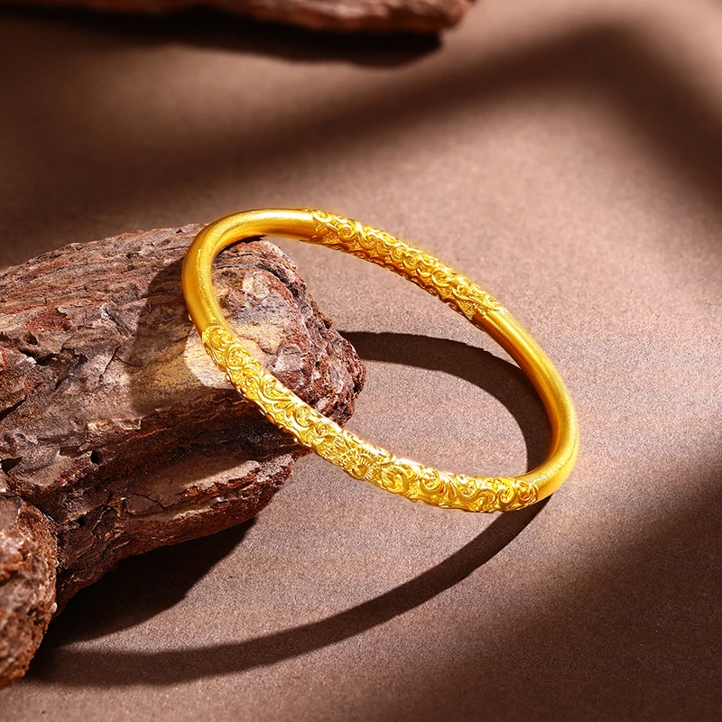 足银手镯 卷草纹女款实心古风古法手工时尚日常百搭送传承礼盒