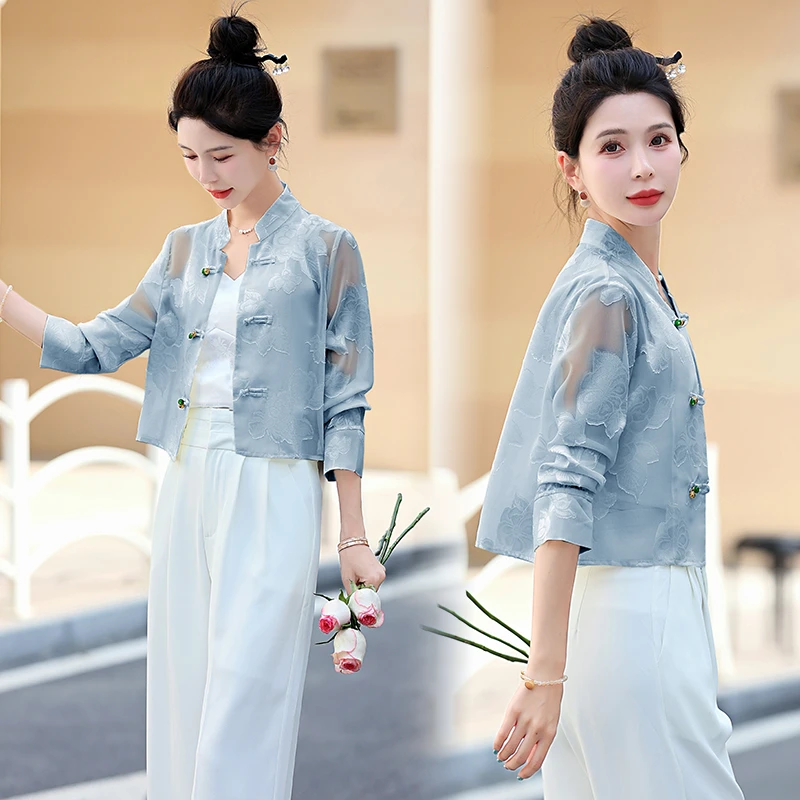 2025夏新款时尚短外套女洋气减龄设计感立领百搭显瘦提花防晒上衣