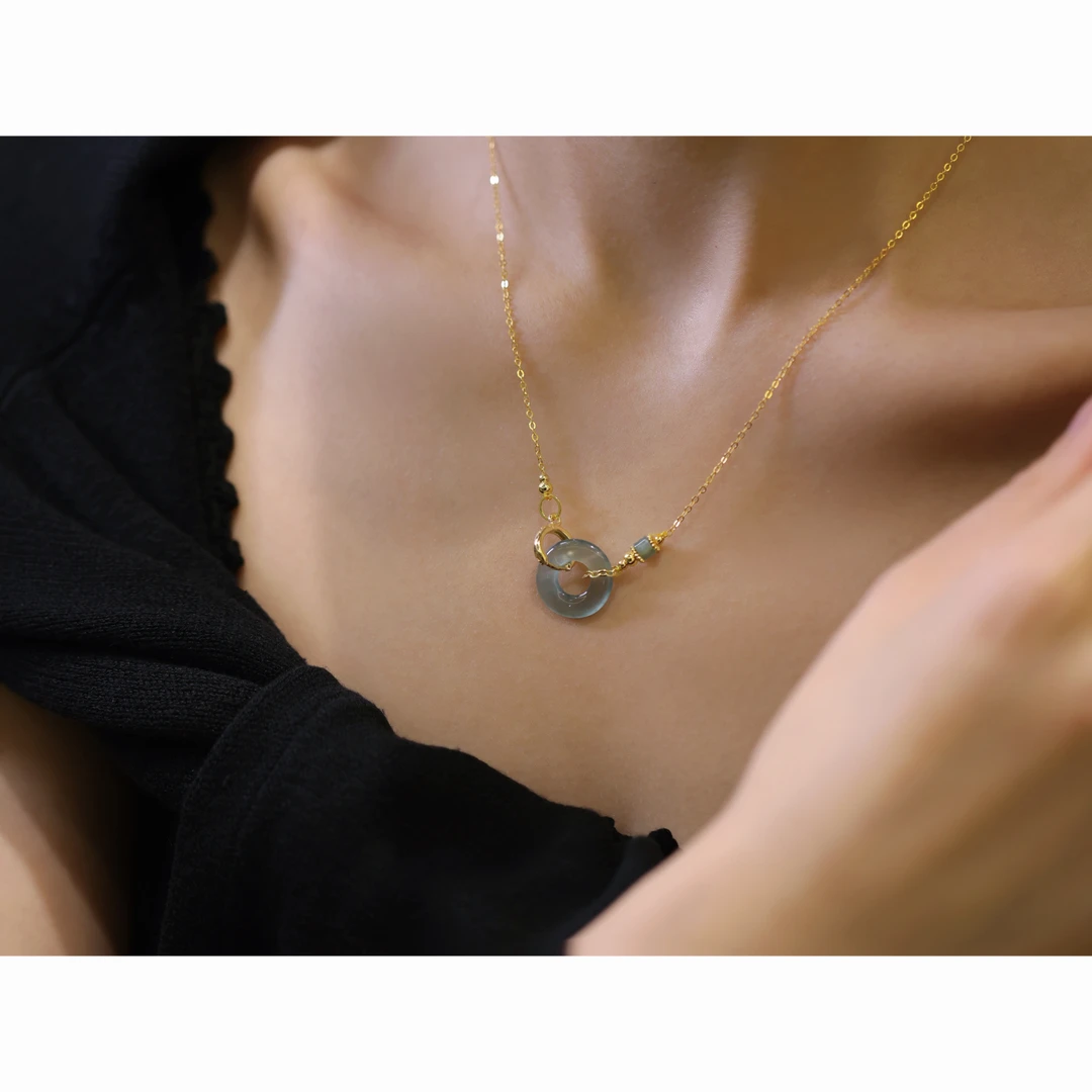 新款天然A货翡翠平安扣甜甜圈吊坠简约百搭时尚大气 KBR0902001