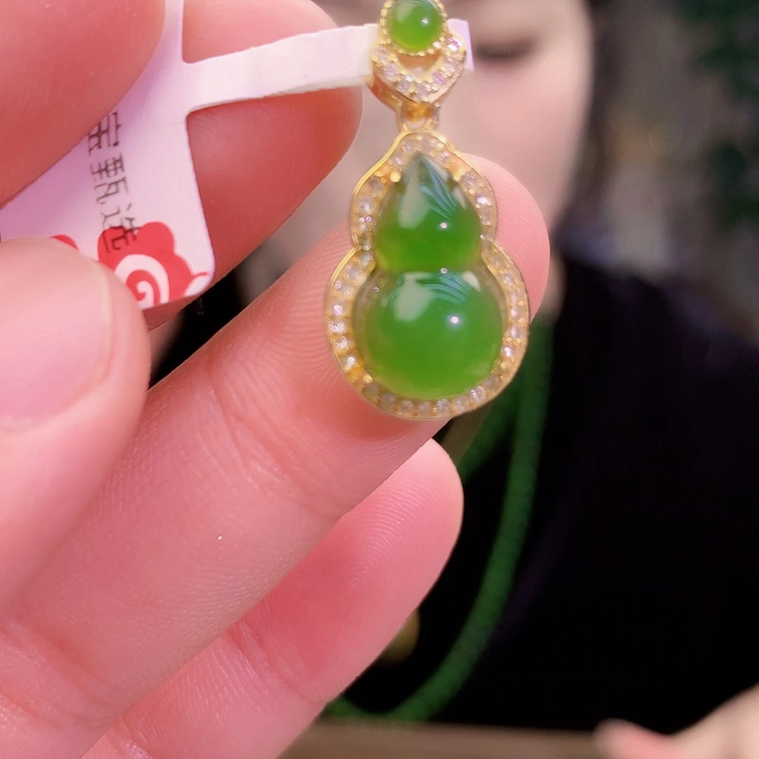 吊坠(不含链)银S925镶嵌和田玉（碧玉）吊坠
