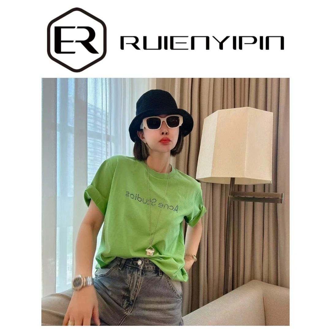 7184#【炫妈】烫钻Ac字母短袖T显瘦时尚