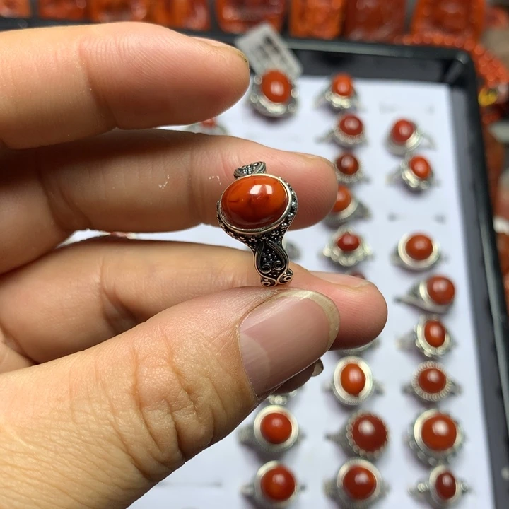 南红玛瑙戒指银S925镶嵌