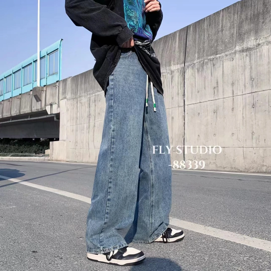 男式高街潮牌直筒牛仔裤宽松潮流百搭
