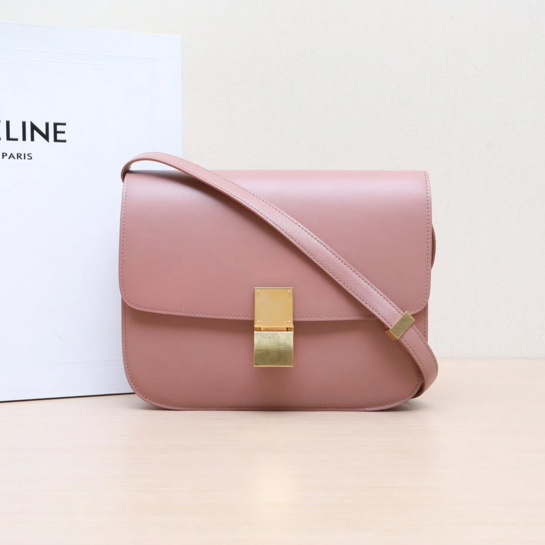 95新 Celine/思琳 小花攀攀Classic Box 中号 粉色 皮革C 金扣
