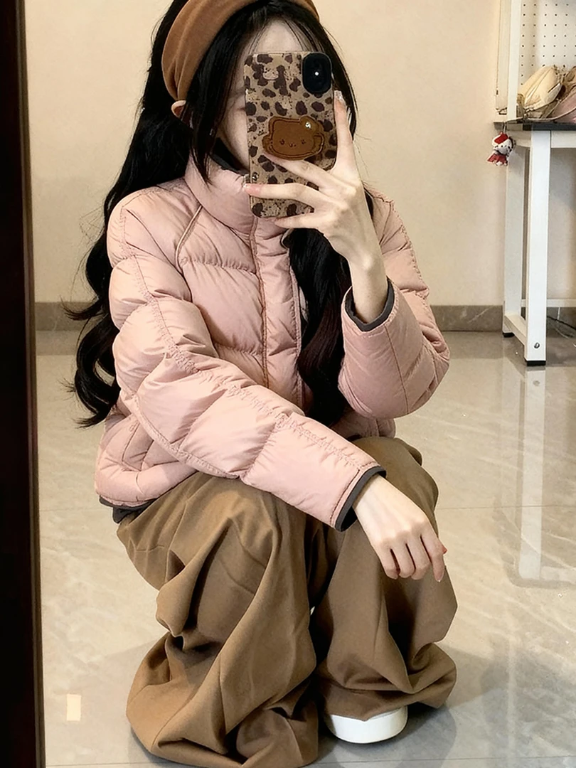 韩系减龄粉色羽绒服女款保暖短款棉袄小个子独特超好看冬装厚外套