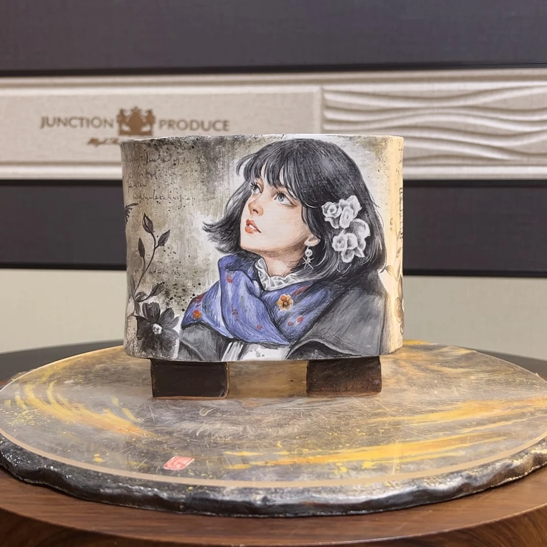 晨辰手绘花盆气质美女小方盆