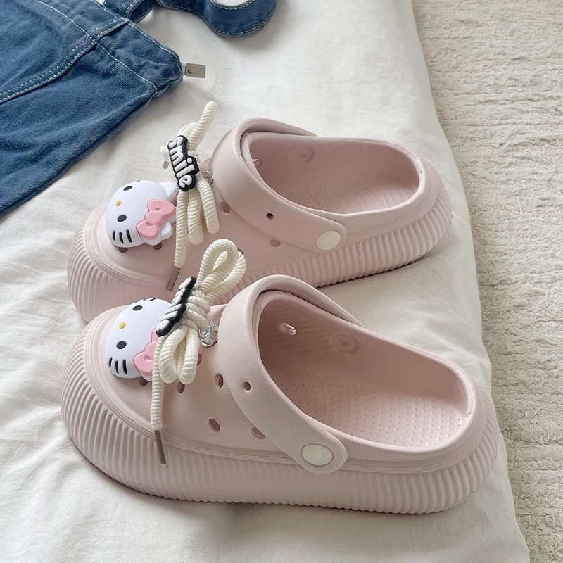 洞洞鞋女生可爱2025夏季厚底踩屎感防滑两穿卡通包头半拖沙滩鞋女