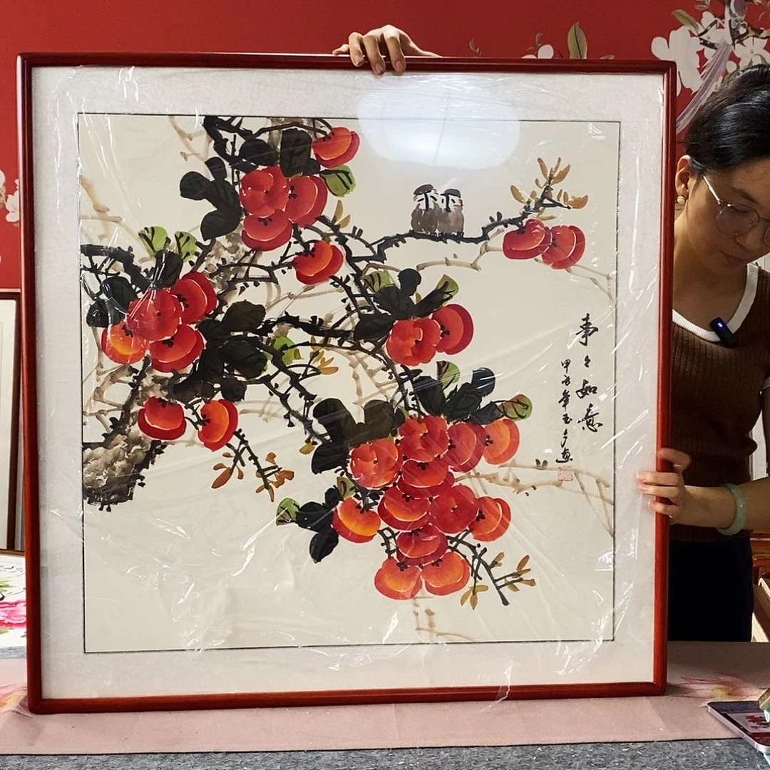 国画手写手绘带框包邮82✖️82国画作品