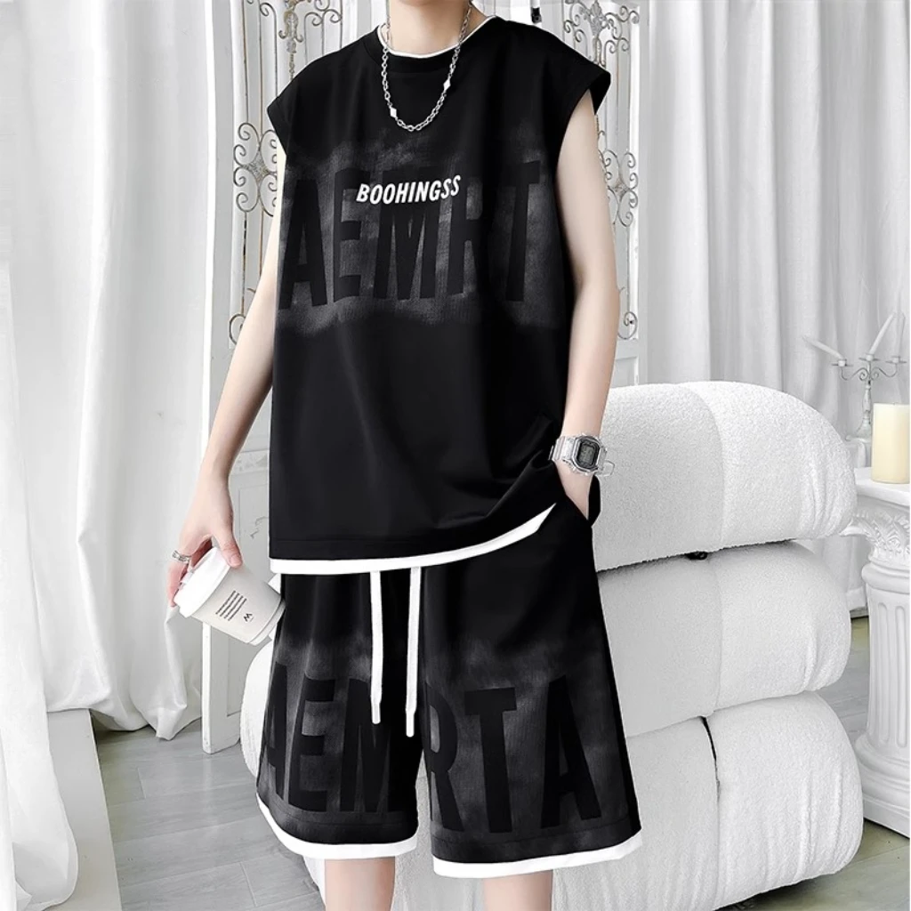 加大码男装休闲运动套装男夏季潮牌大码宽松胖子加肥加大码套装男