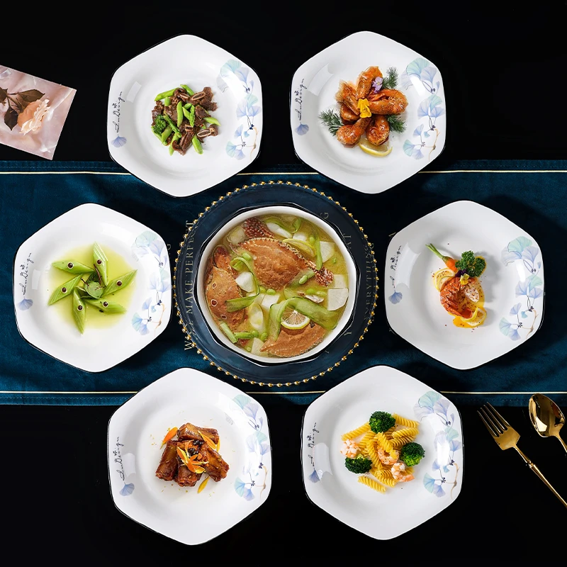 6只装银杏叶六角拼盘家用碗盘碟网红创意简约陶瓷碟子欧式G