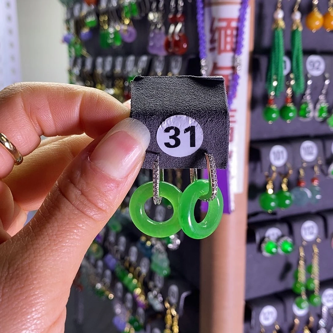 银S925镶嵌翡翠耳饰31