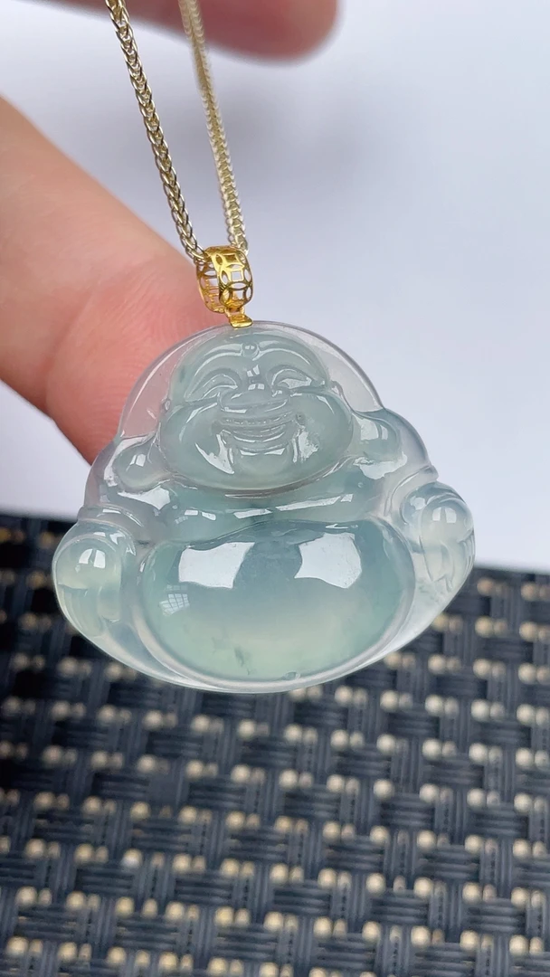 缅甸天然翡翠A货冰飘花佛公吊坠尺寸25.5-29-5.9