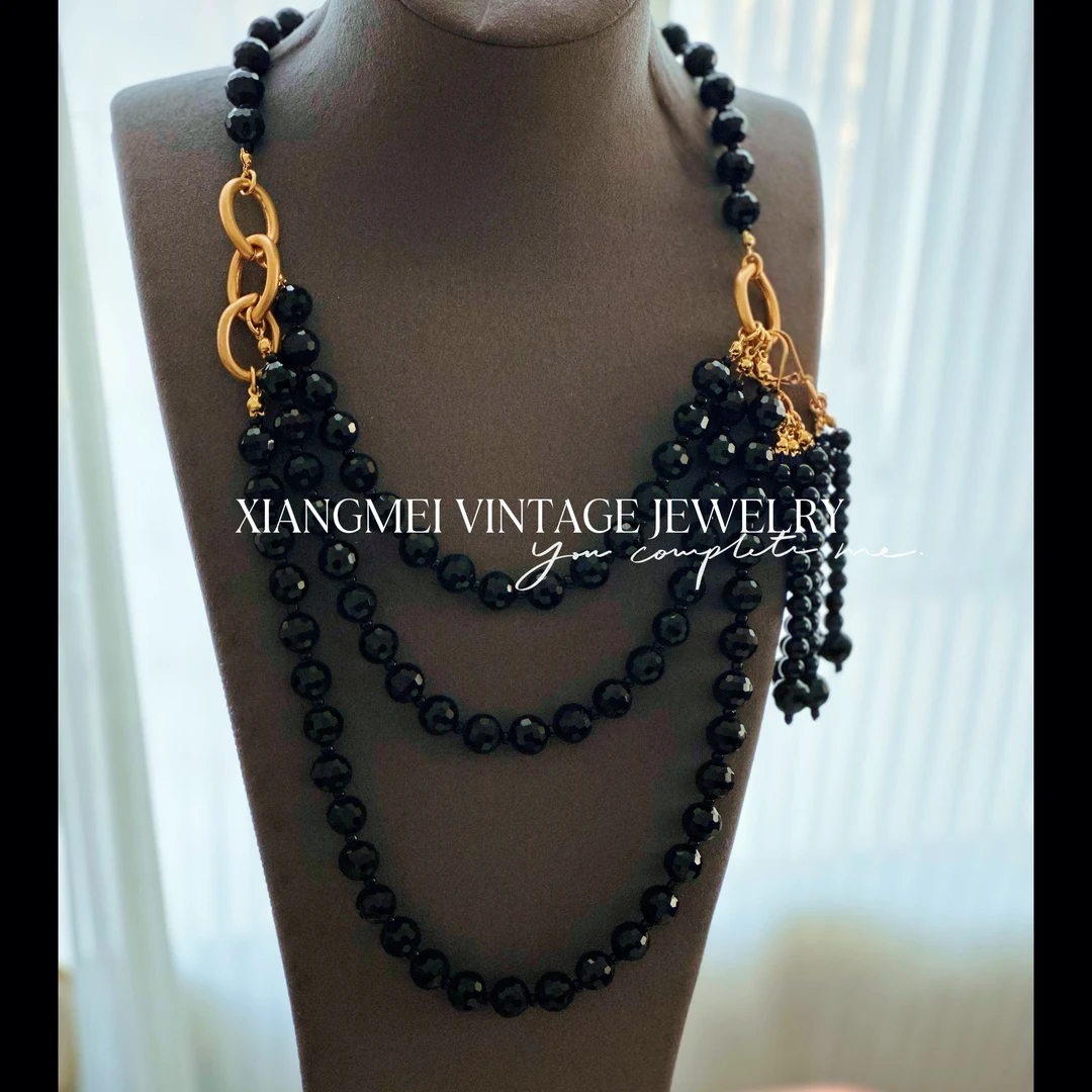 铜合金耳饰 5181565【黑色地球】意大利复古气质款黑色流苏耳饰套装