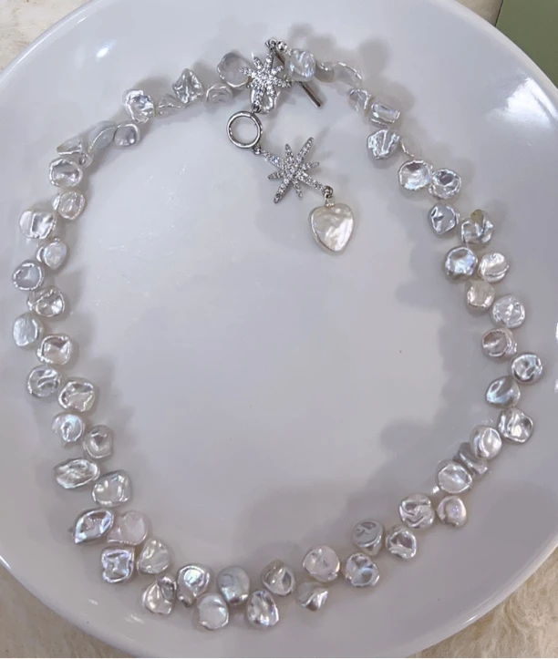 铜合金项链 银蓝极光炫彩大花瓣卡8.5-10项链