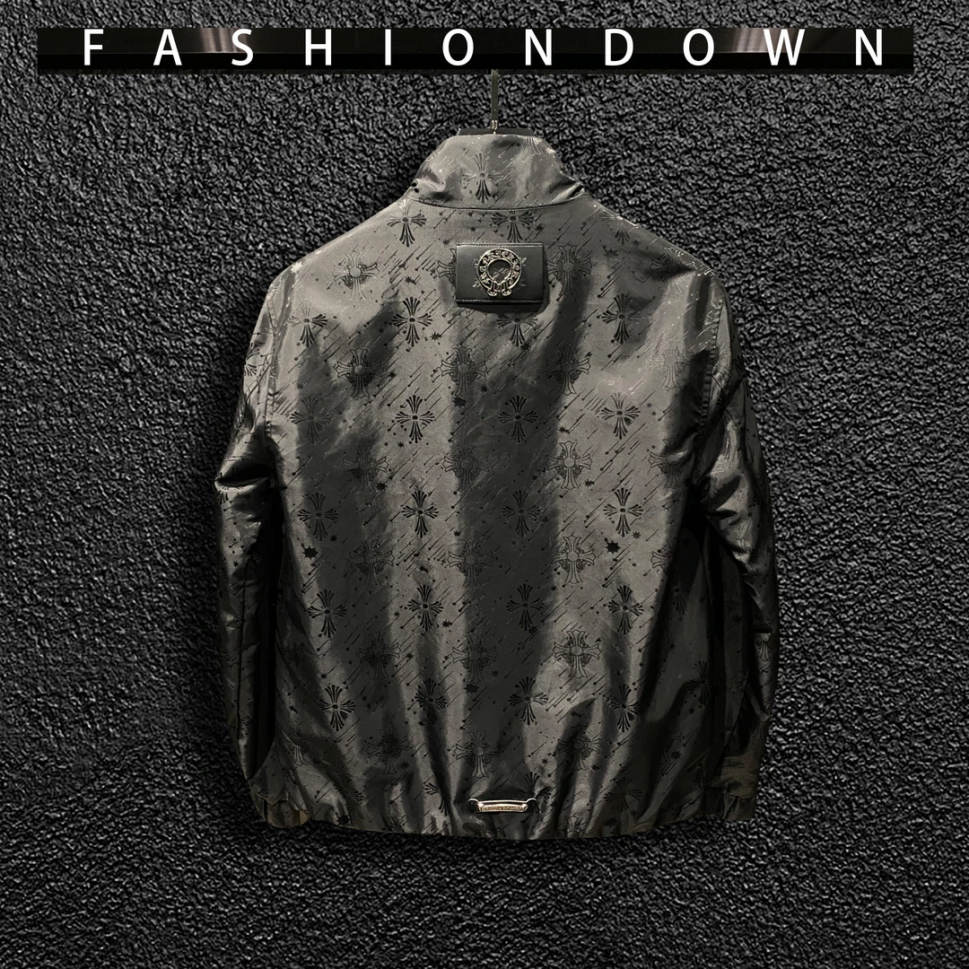 暗黑潮牌立领外套男士修身春季新款时尚字母提花休闲夹克男装上衣