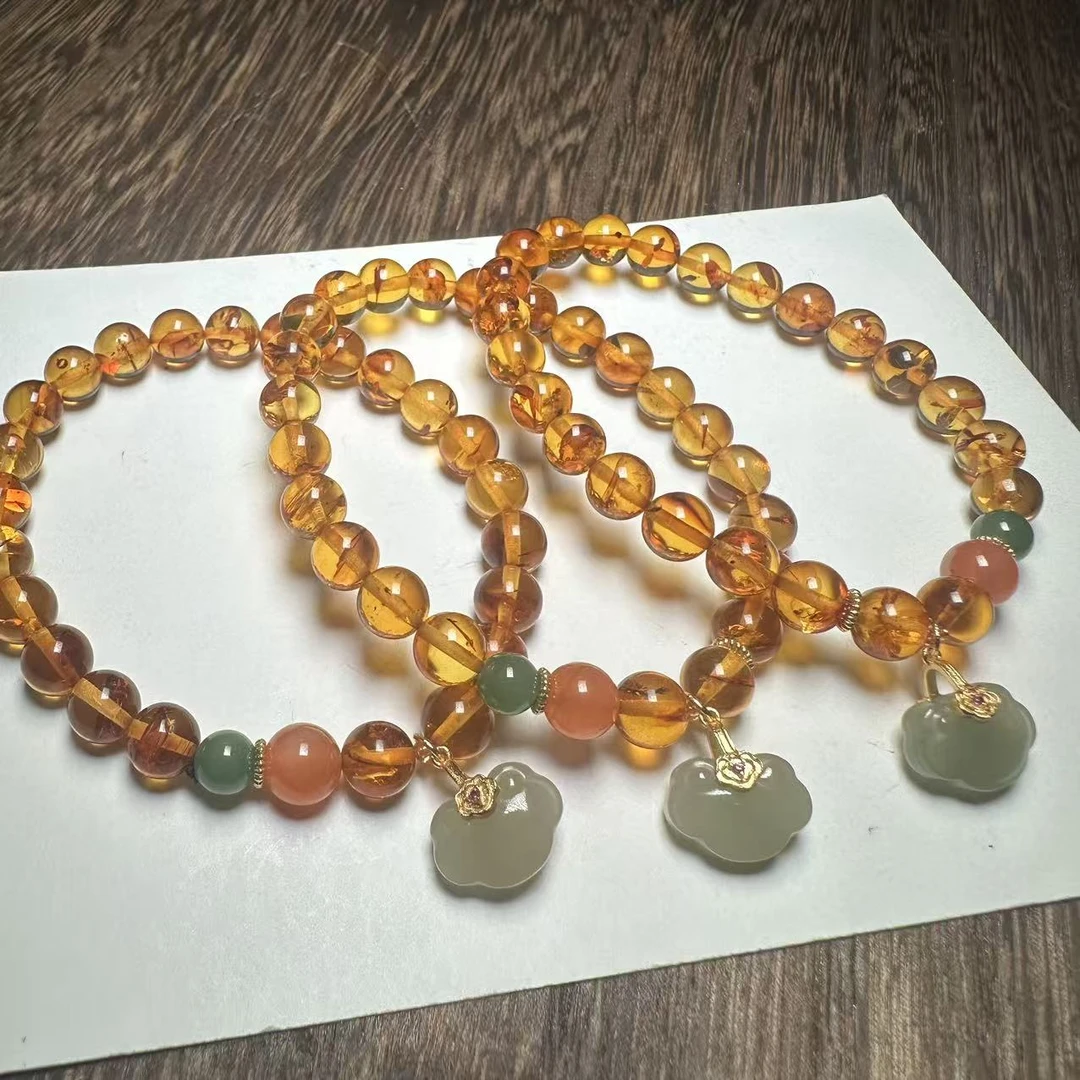 【书记甄选】天然原创花珀单圈手链 多样性发一件 约7mm 6354TT