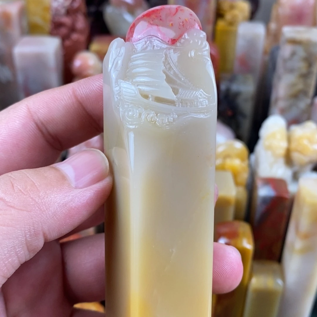 巴林石印石巴林鸡血石手工雕钮章