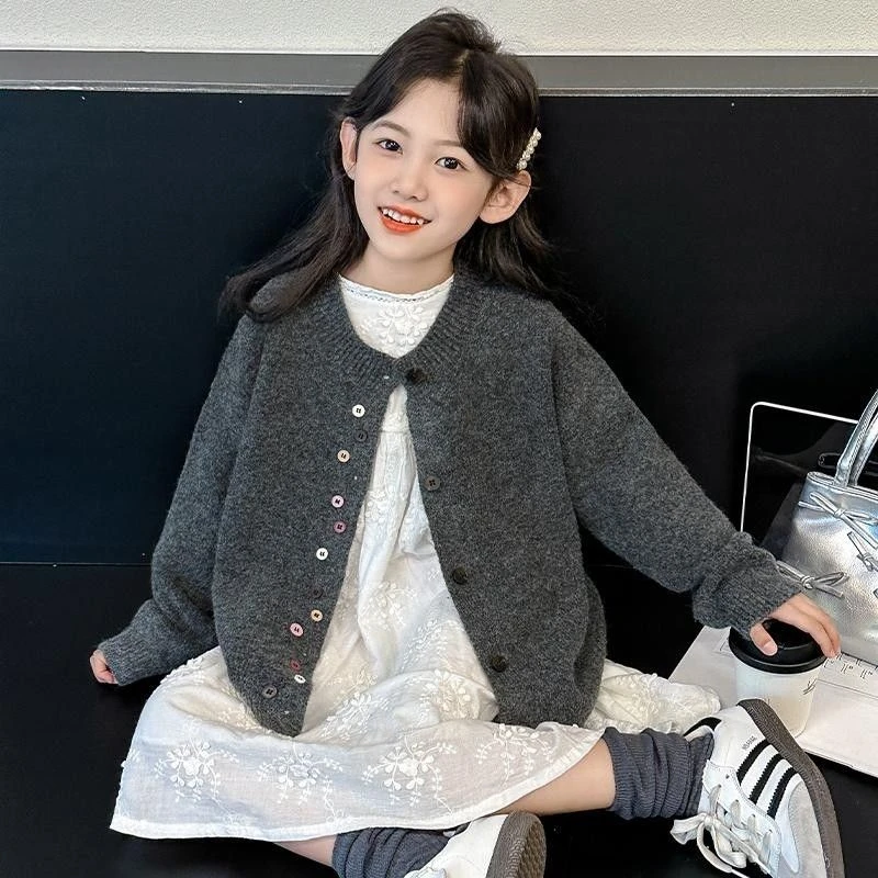 女童毛衣针织衫外套春秋2025新款儿春款童中大童时髦洋气开衫外套