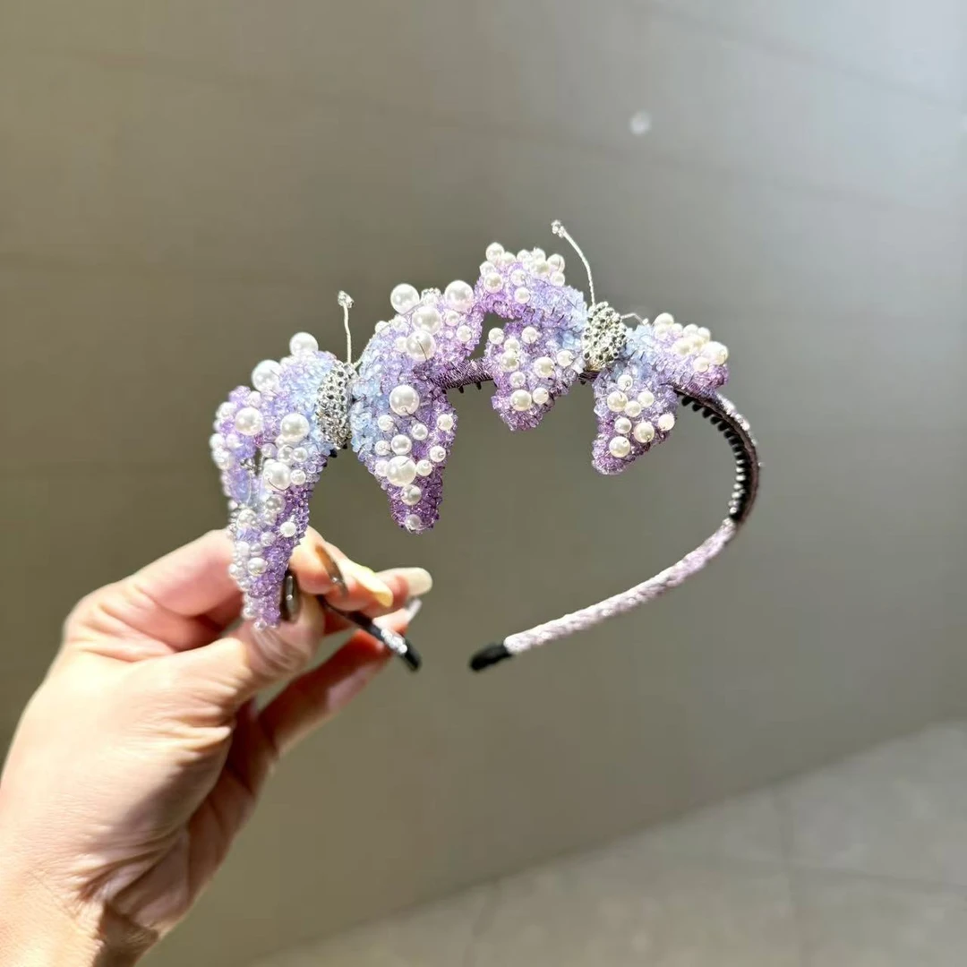 【莫奈海之星】紫色贝珠系列侧边细跟发箍高奢设计优雅款