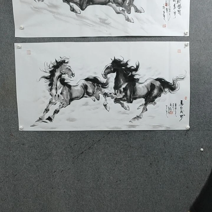 国画贰*笑水墨写意马图双骏