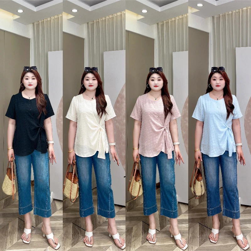 【上新现货上衣】PMM82036夏季新款小方领气质设计感显瘦大码上衣