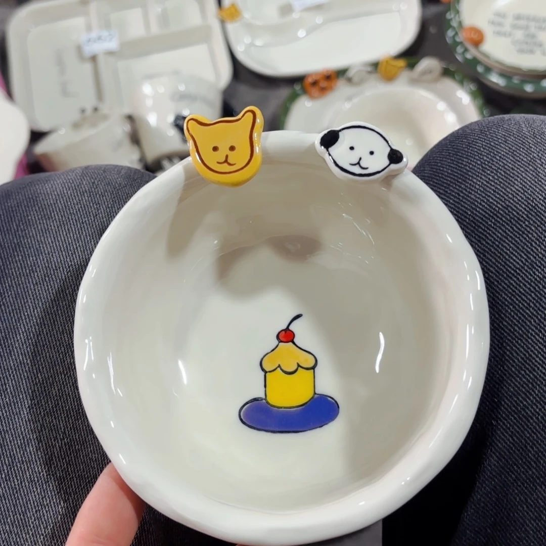 白瓷纽扣小狗五寸米饭碗