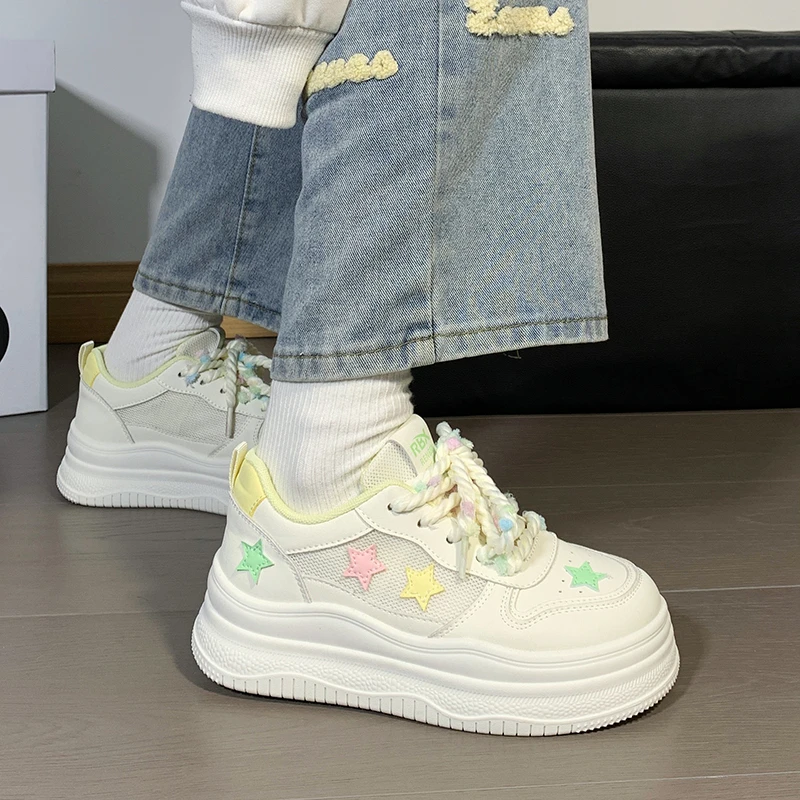 人本网面星星小白鞋2025夏季新款原创小众百搭休闲板鞋子女