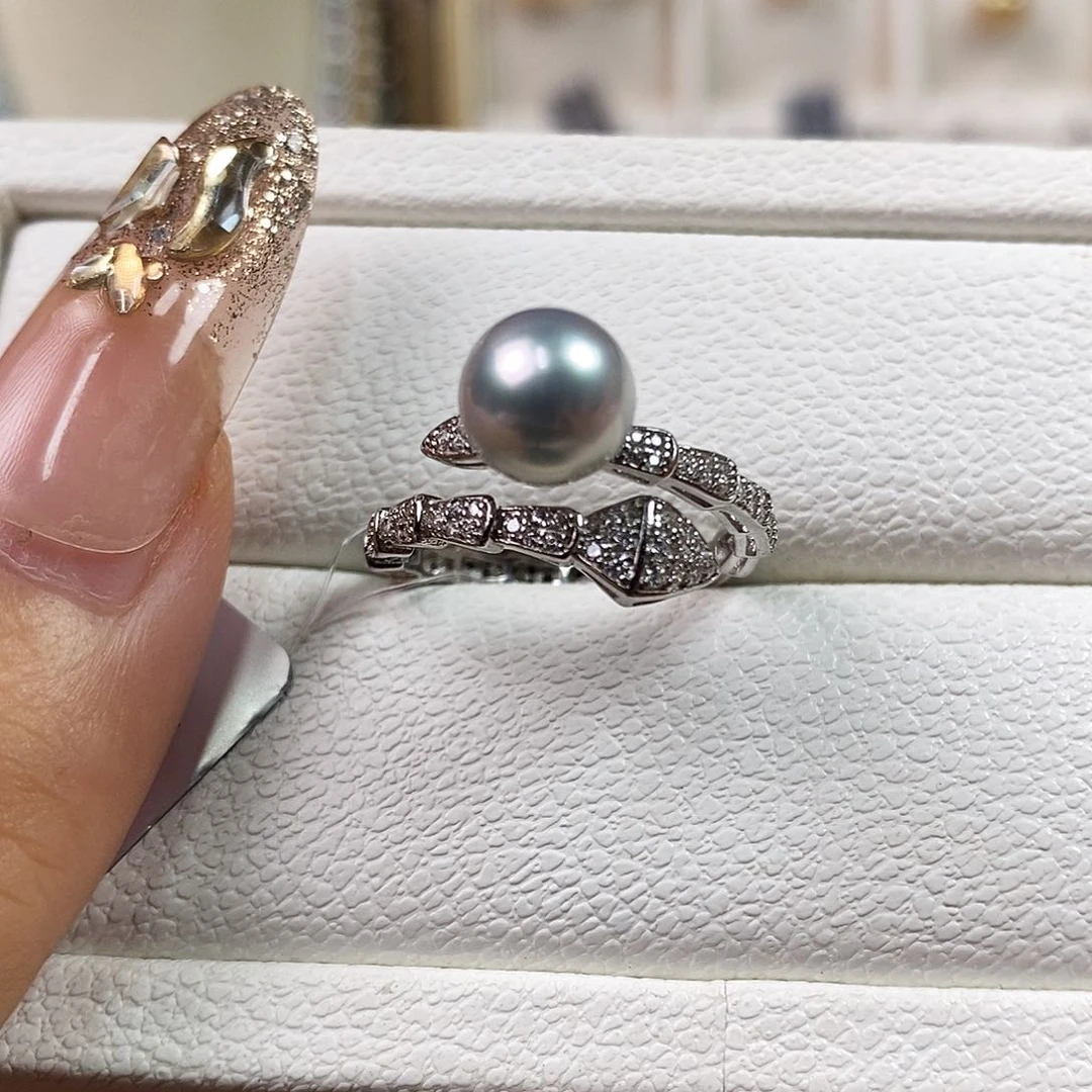 海水珍珠戒指银S925镶嵌7-8