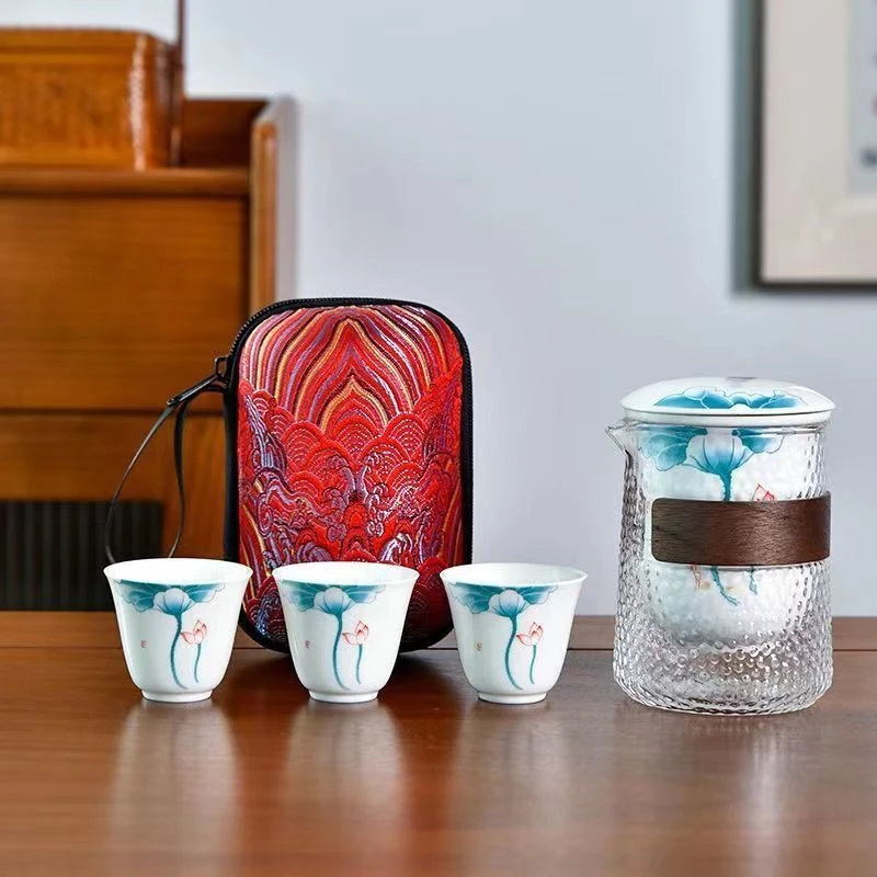 荷塘月色旅行套装一壶三杯3895