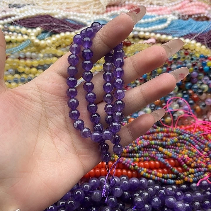 玛瑙/玉髓珠宝半成品未镶嵌一条8mm左右紫晶