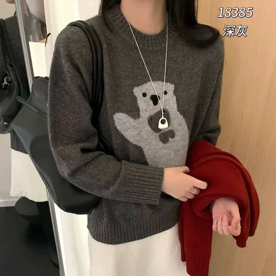18385（部分无水洗唛介意慎拍）WAMGDAN圆领小熊撞色长袖针织衫