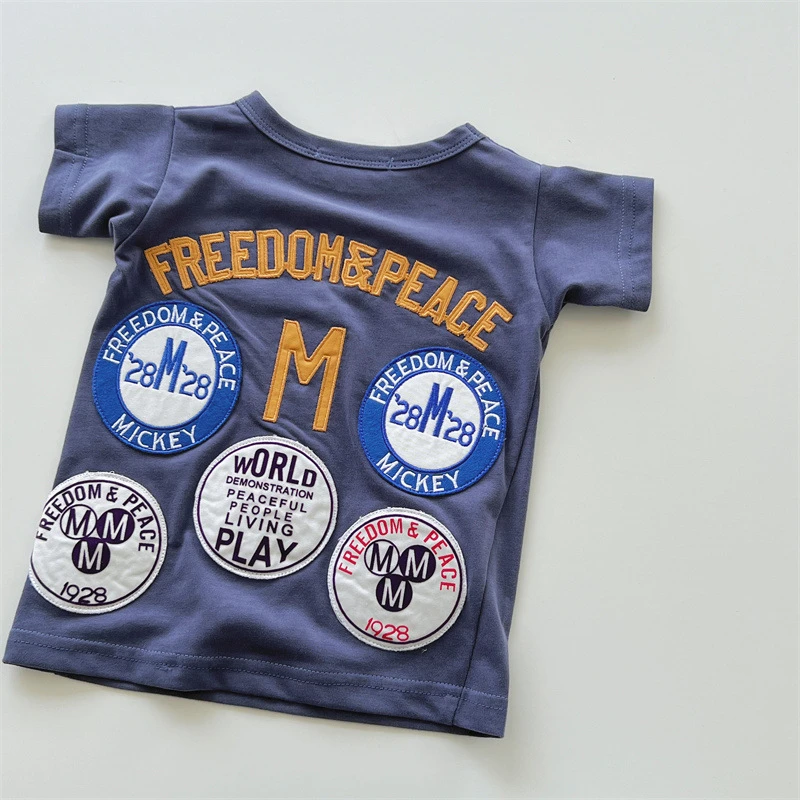 日系童装DD中古徽章贴标卡通T恤宝宝儿童