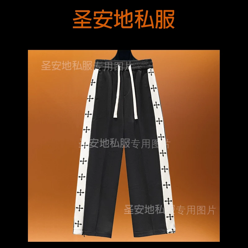 高货轻奢2025年秋季新款加绒加厚十字拼接系带直筒裤男直角休闲裤