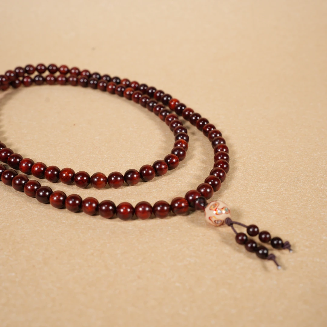 【小莲工艺】印度小叶紫檀0.8多圈+大漆手串设计款文创文玩