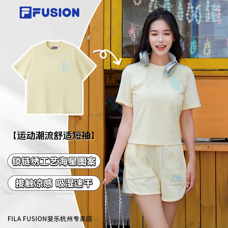 FILA FUSION斐乐短袖潮牌女款针织短袖休闲凉感速干T恤T11W539101