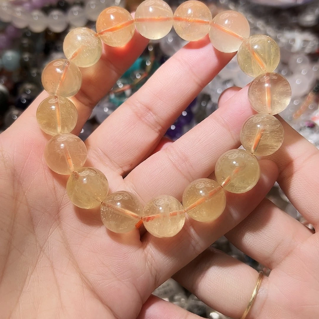 水晶手链未镶嵌魔晶宙斯星光黄水晶14毫米