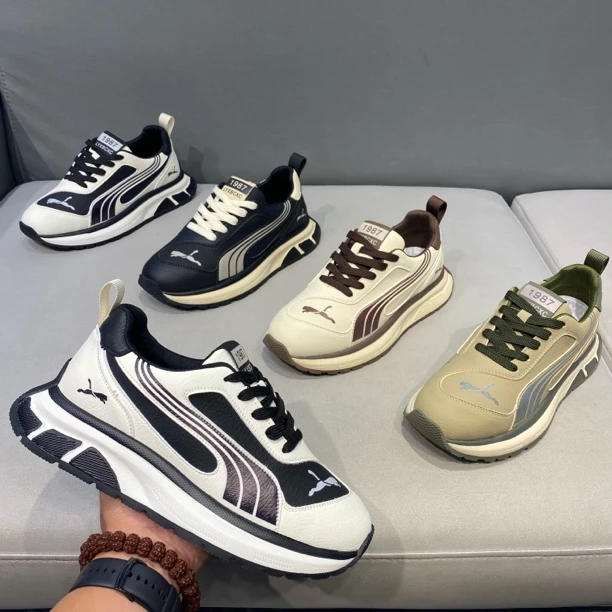 秋季新款低帮系带拼色增高厚底老爹鞋舒适防滑轻奢百搭潮流男鞋