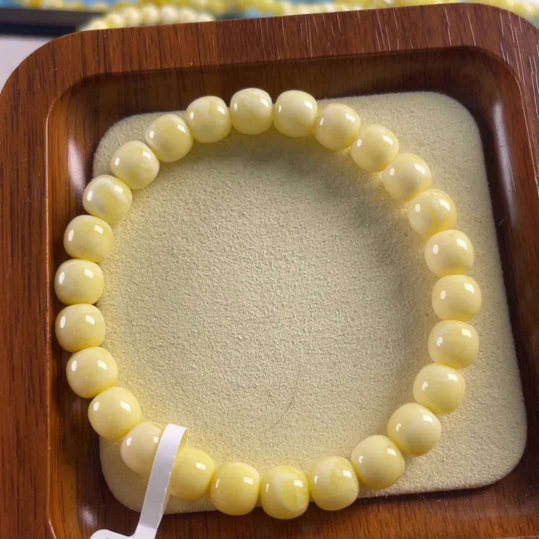 琥珀未镶嵌手链8mm糯白满蜡少纹