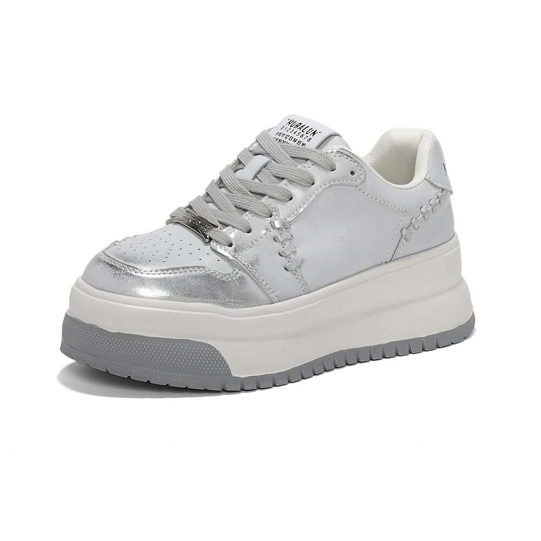 【唯品专属】2656-15英伦风舒适厚底女小白鞋系带增高板鞋