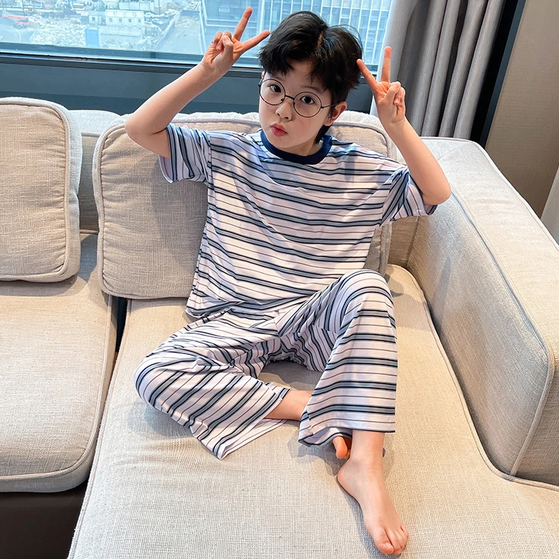 男童睡衣夏季薄款2025新款儿童套装中大童洋气短袖宽松空调家居服