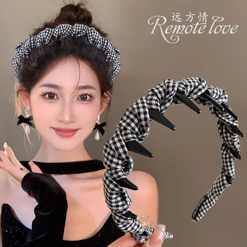 remote love/远方情韩式时髦格纹带齿发箍新高颅顶气质发卡T2740
