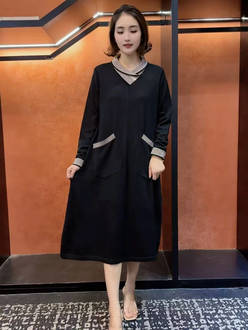 48 秋冬大码百搭显瘦针织连衣裙