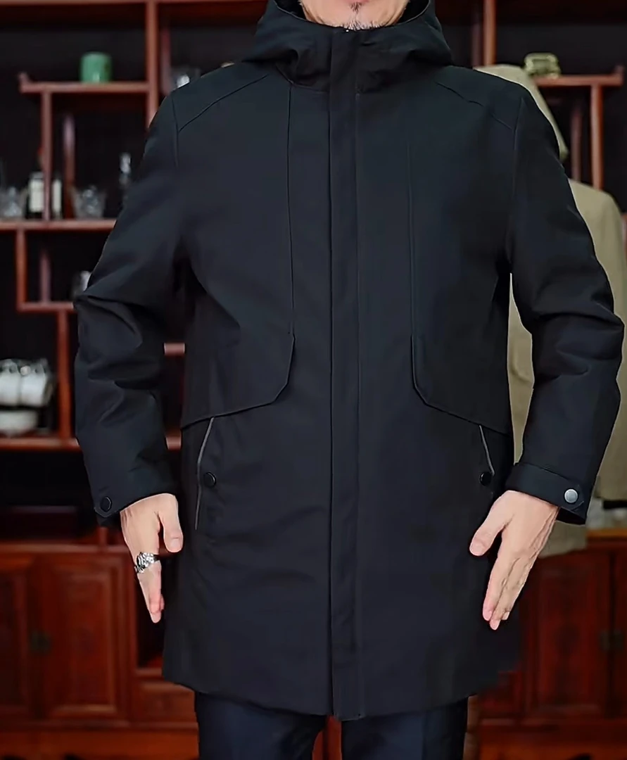 【TC定制】海宁派克服男款秋冬中长款连帽保暖休闲商务冲锋衣三合一