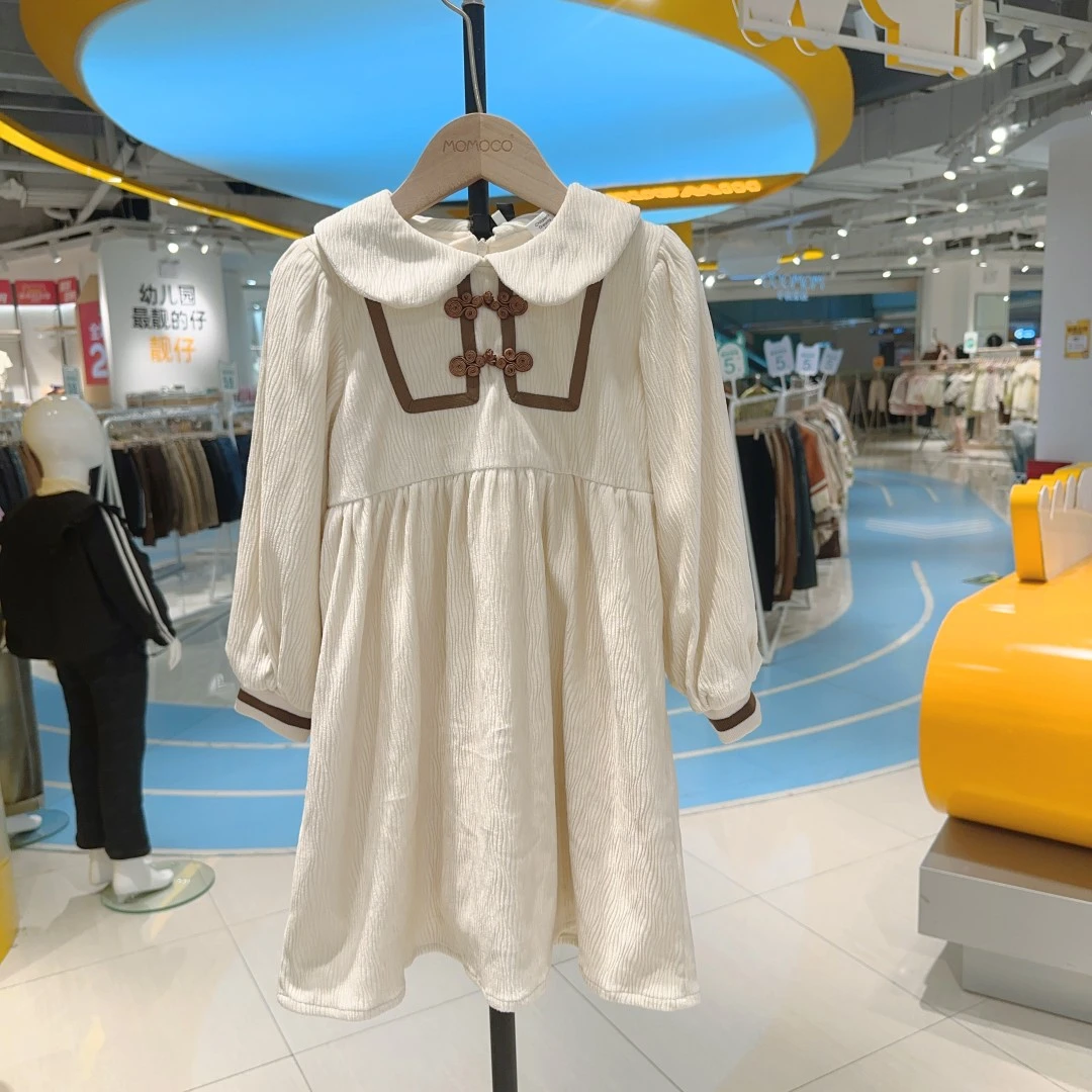 MOMOCO冬季女童加绒洋气盘扣简约连衣裙..79830471010