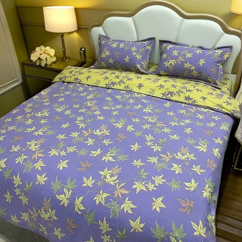 紫金枫叶针织复古双层纱四件套（被套2*2.3床单2.4*2.35枕套48*74）