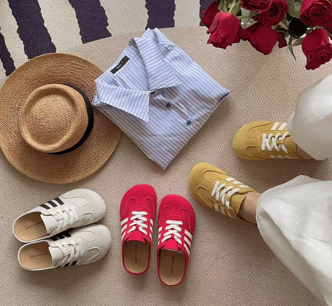 包头半拖鞋女2025新款夏季一脚蹬懒人鞋无后跟德训鞋开春单鞋平底