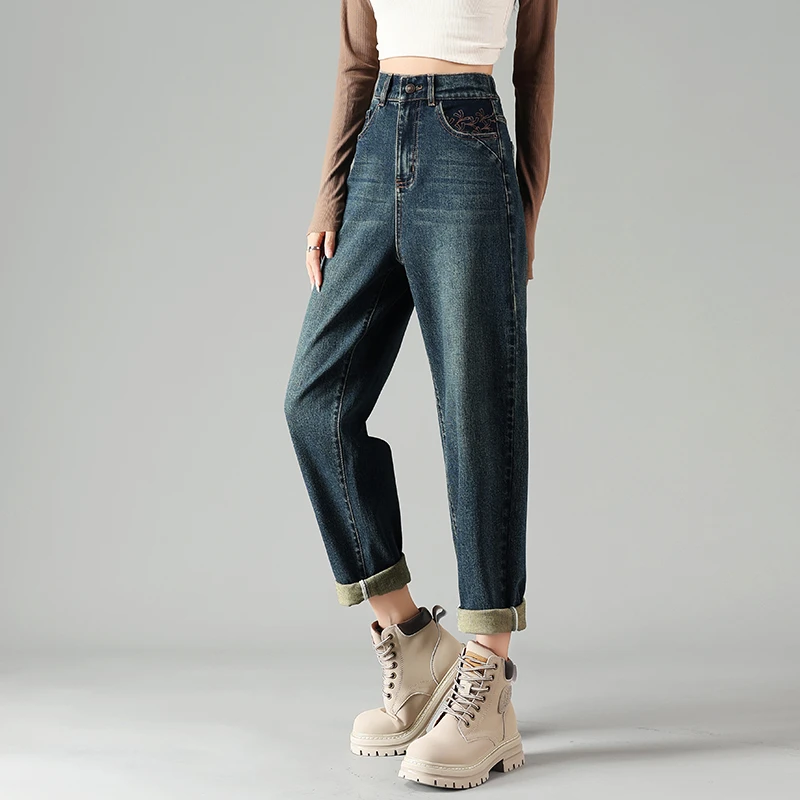复古哈伦牛仔裤女春秋2025新款高腰宽松显瘦小个子九分休闲老爹裤