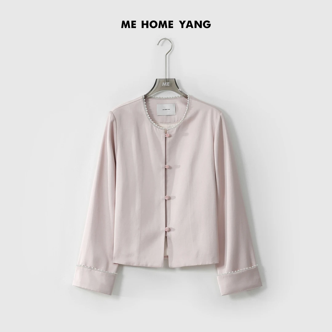ME【珠光粉黛】亚麻混纺珠光缎面感新中式气质百搭休闲外套MESS0112
